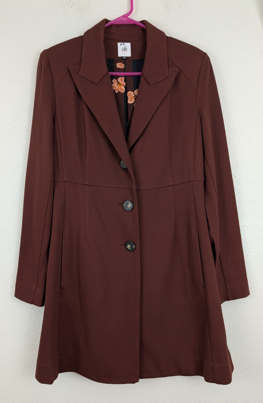 CAbi sz S Fall Boss Jacket ponte knit buttons stretchy burgundy brown 3495
